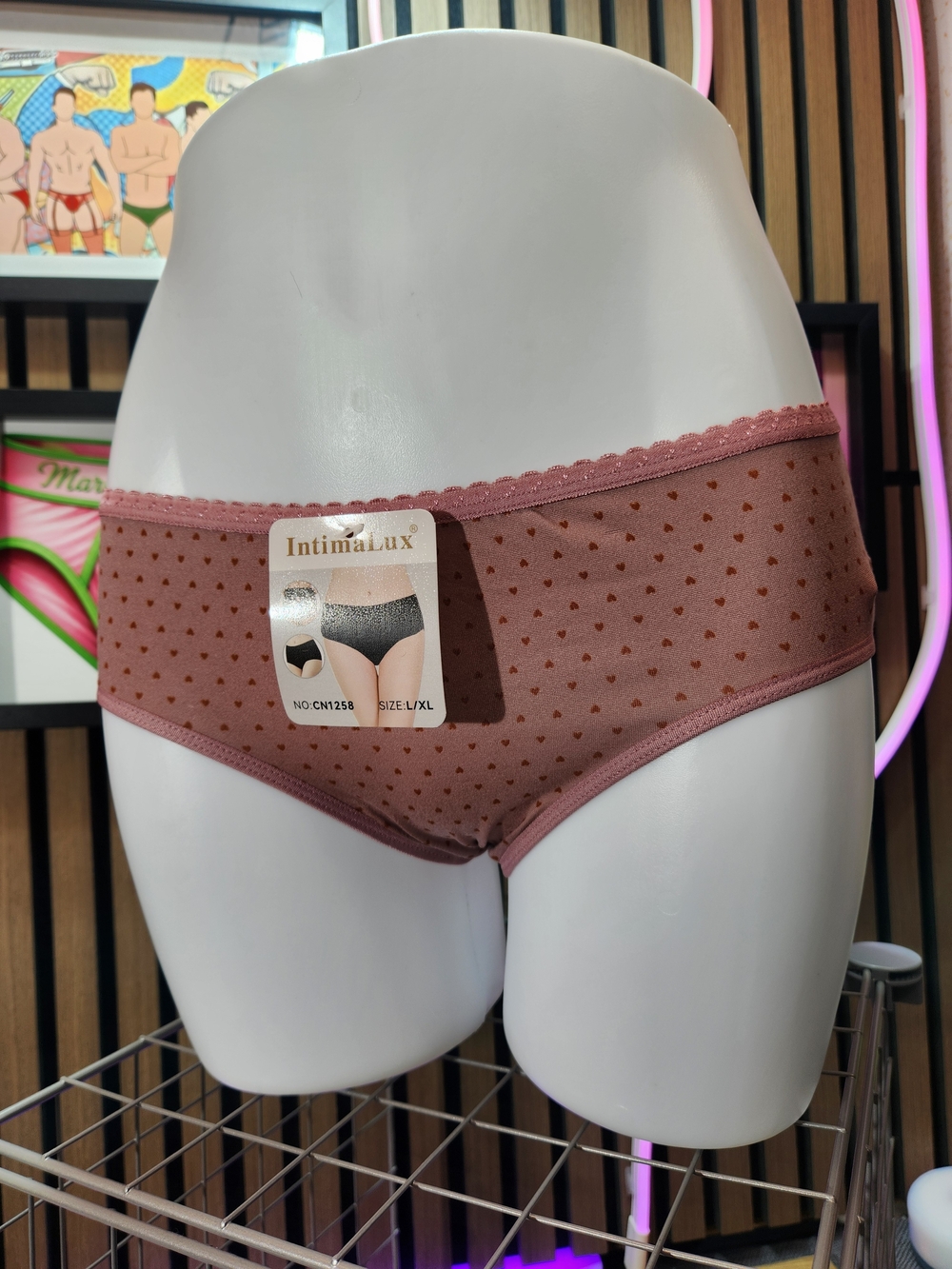 Women's Heart-Print Bikini Briefs in Rose Brown